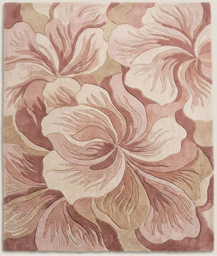 Hand Tufted Floral Area Rug Pink Wool Carpet, Modern Sculpted Botanical Living Room Rug, Blush Beige Bedroom Decor