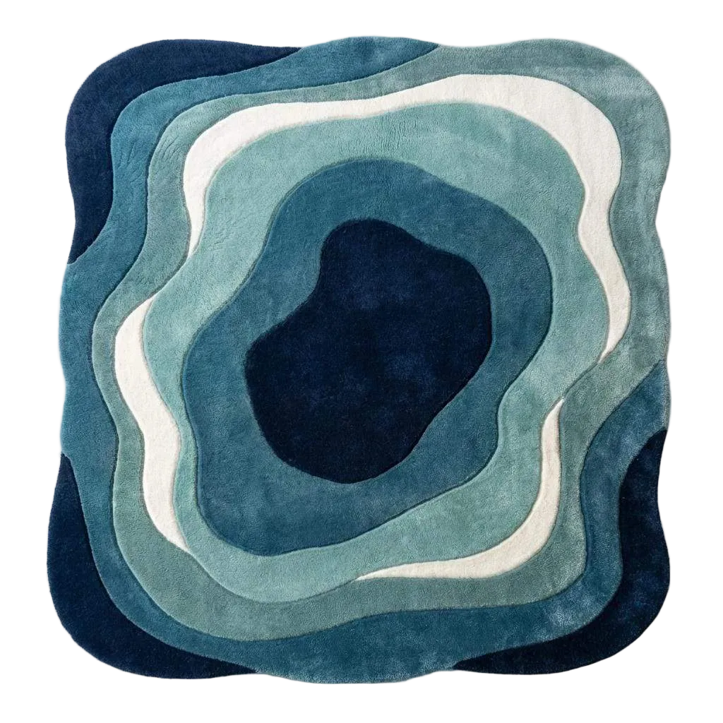 Tapis ondulé moderne – Motif abstrait bleu océan | Tapis moelleux texturé