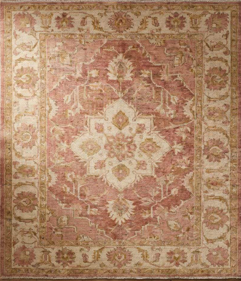 Tapis Oushak vintage en laine nouée à la main, rose tendre