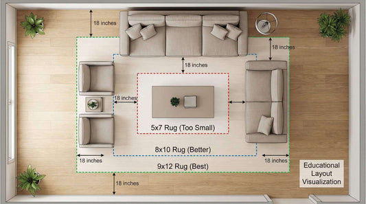 living room with various size rugs demonstrating how to choose the right rug size for furniture and space
