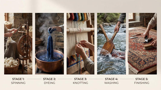 artisan hand-knotting handmade rugs showing intricate design and craftsmanship