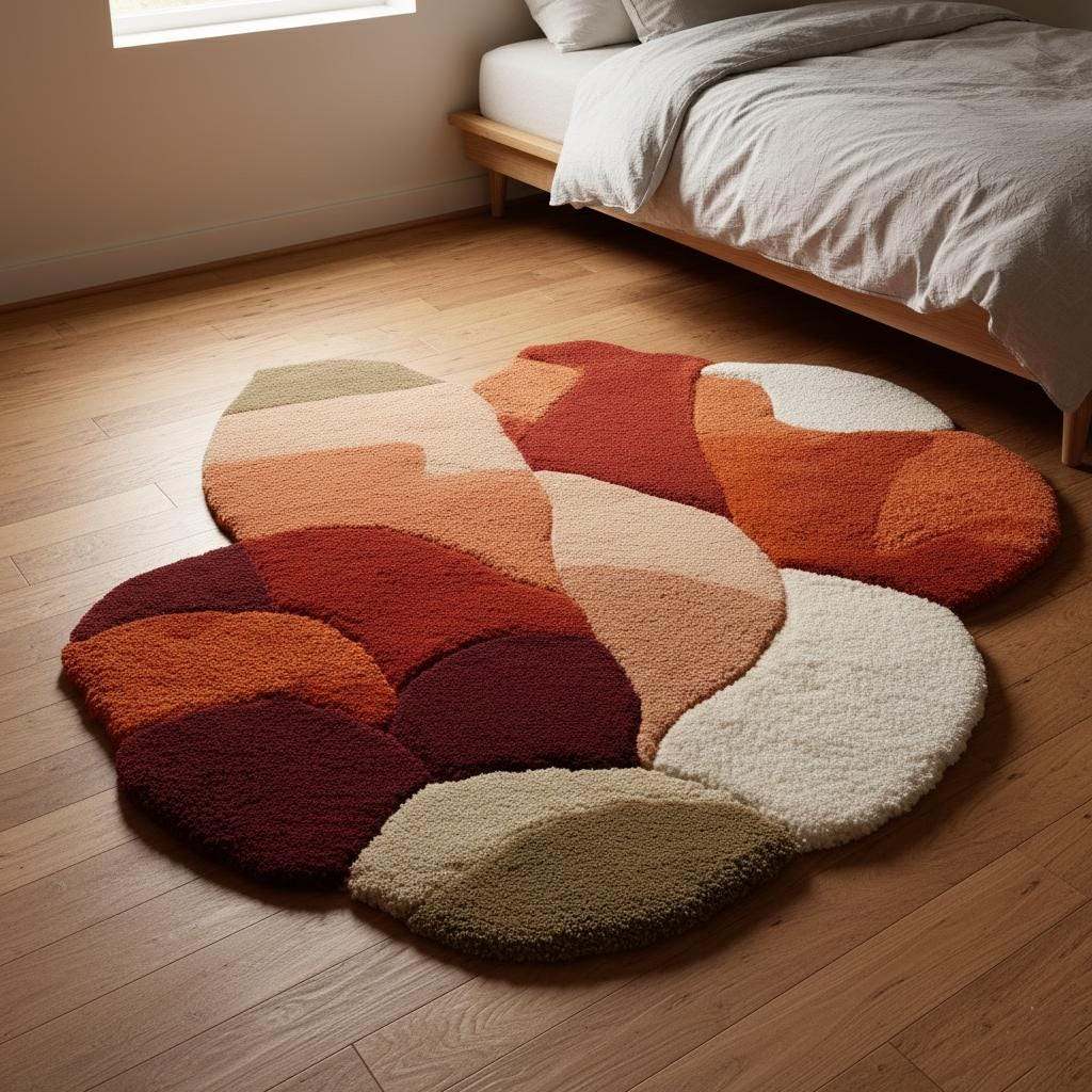 Abstract-shaped multicolor rug in warm earth tones with soft textured material from the Bestsellers Collection.