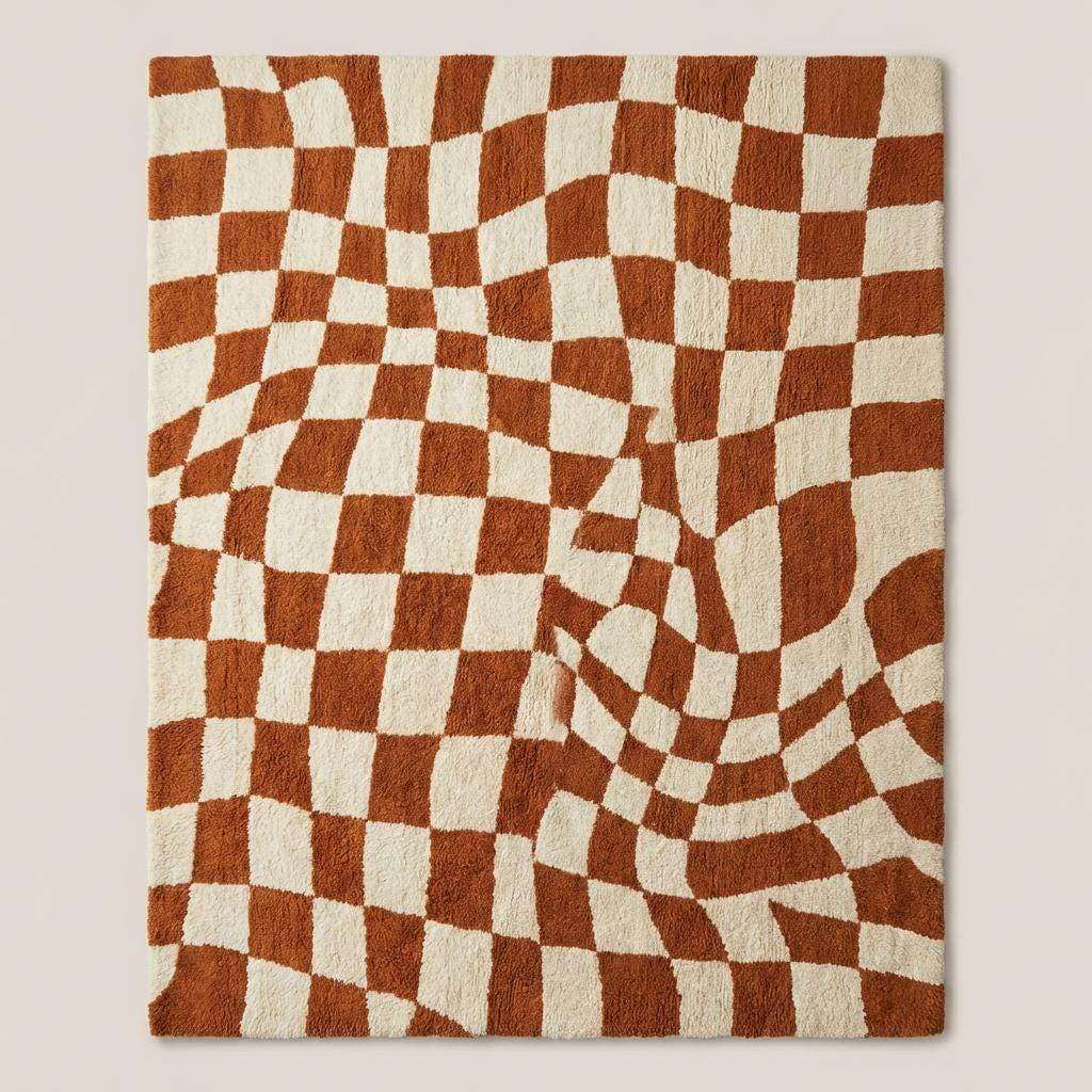 Handmade checkered wool area rugs with bold patterns for modern interiors