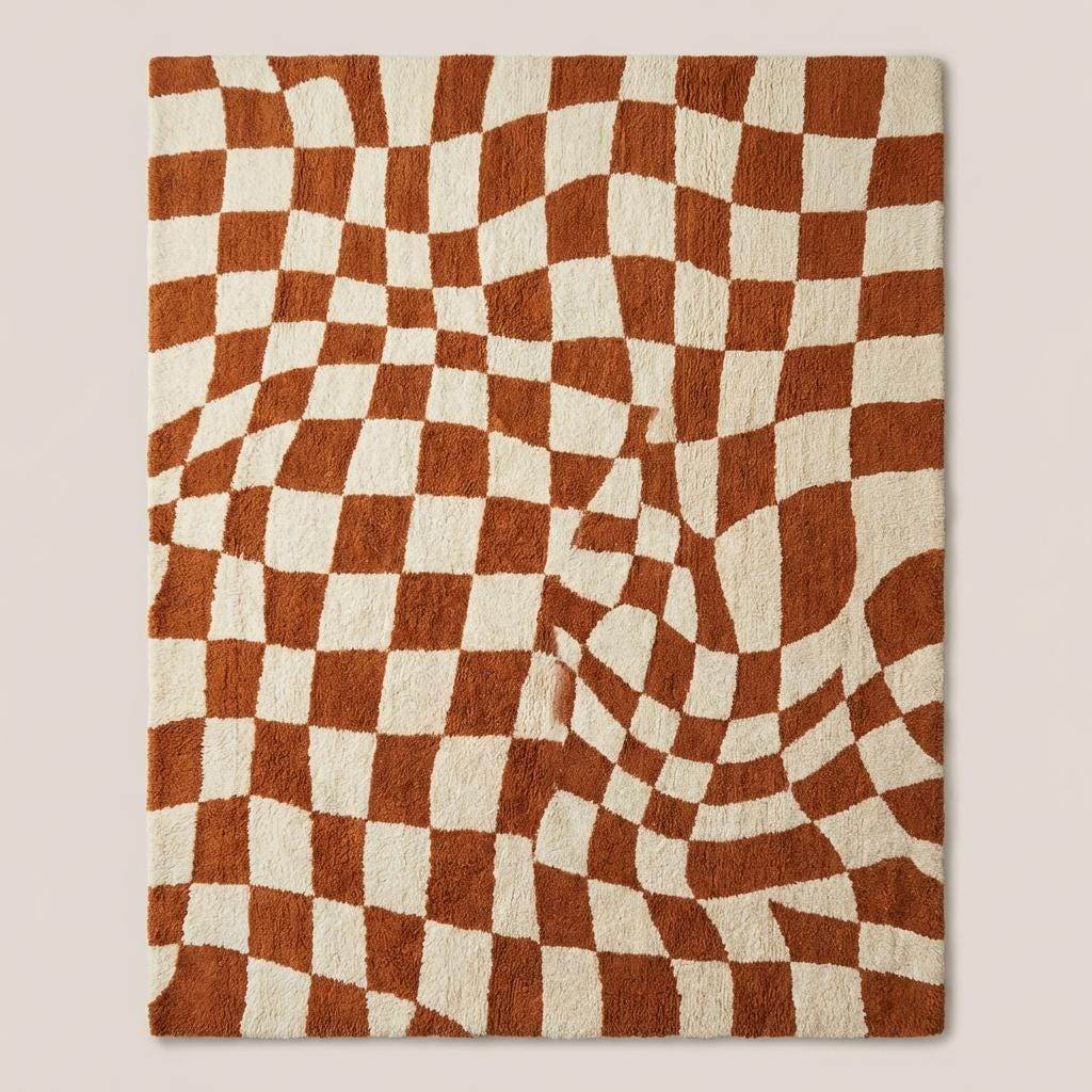Handmade checkered wool area rugs with bold patterns for modern interiors