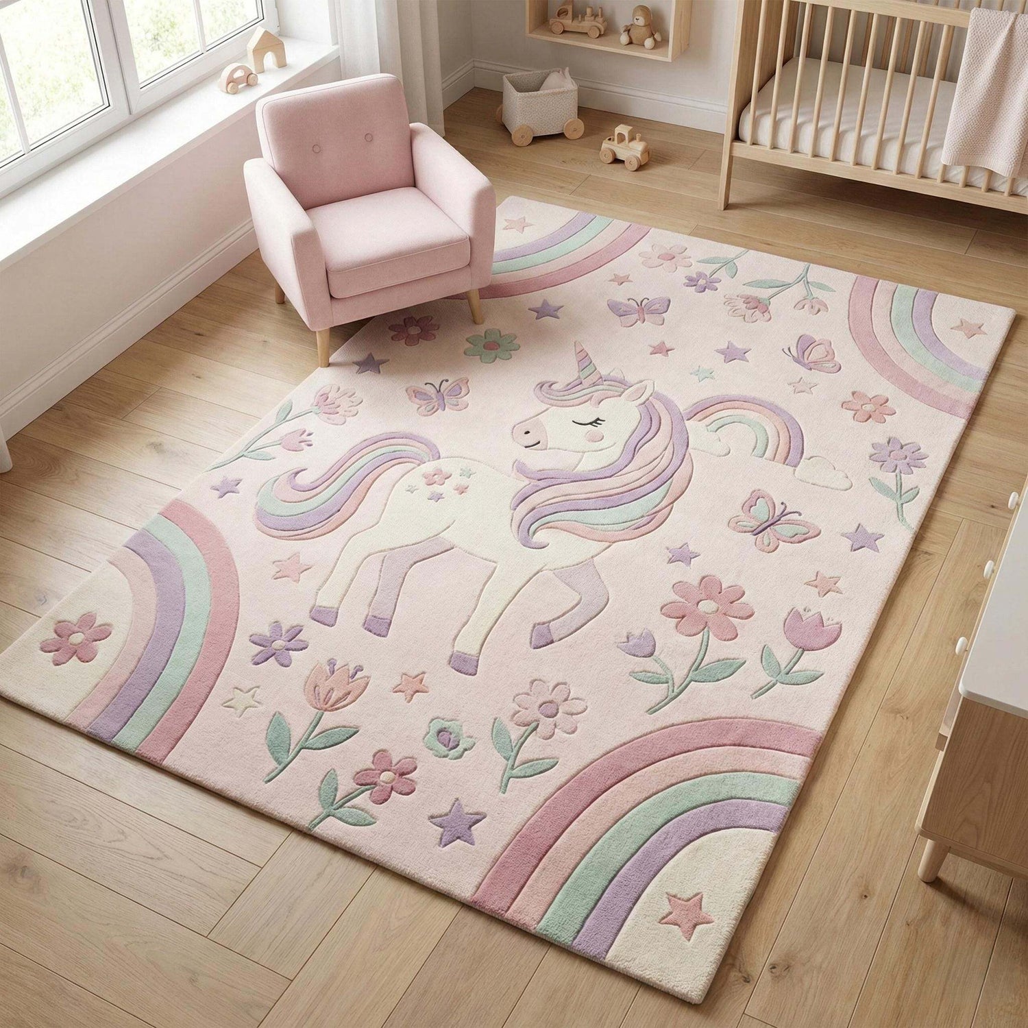 Handmade soft wool nursery rugs with playful cozy designs for baby rooms and kids spaces