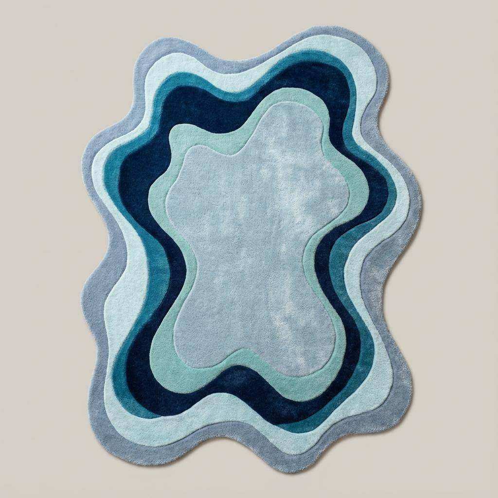 Handmade blue wool rugs with modern and minimalist designs for stylish interiors