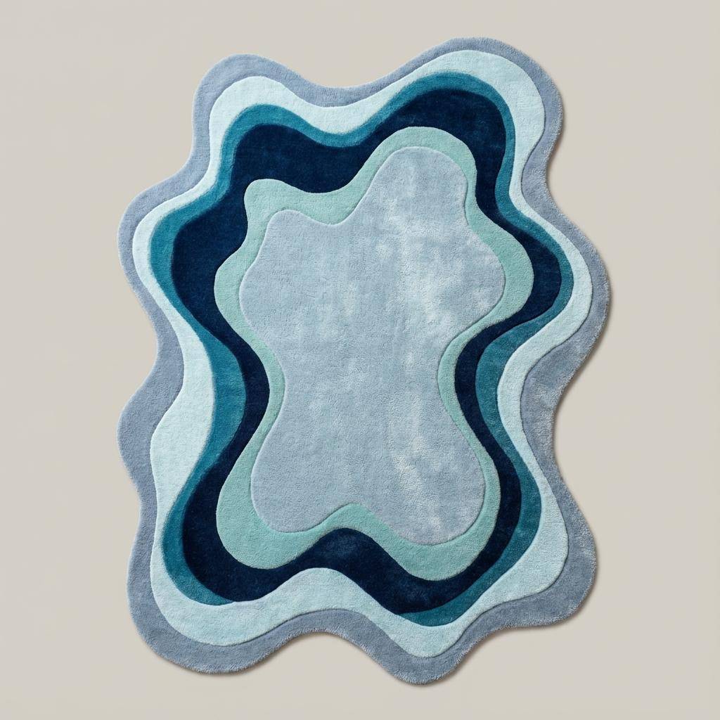 Handmade blue wool rugs with modern and minimalist designs for stylish interiors