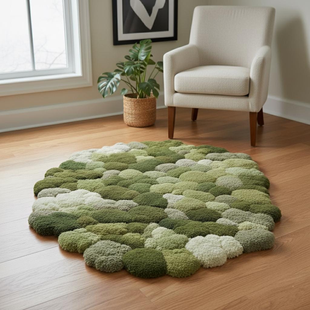 3D Moss Rug | Green Textured Bubble Carpet | Nature Inspired Area Rug | Handmade Tufted Floor Mat | Organic Living Room Decor | Forest Rug