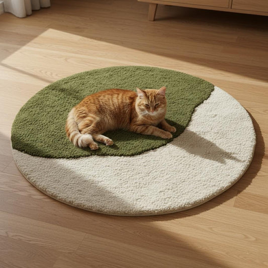 3D moss stone rug with green and grey textured round design for meditation and living rooms