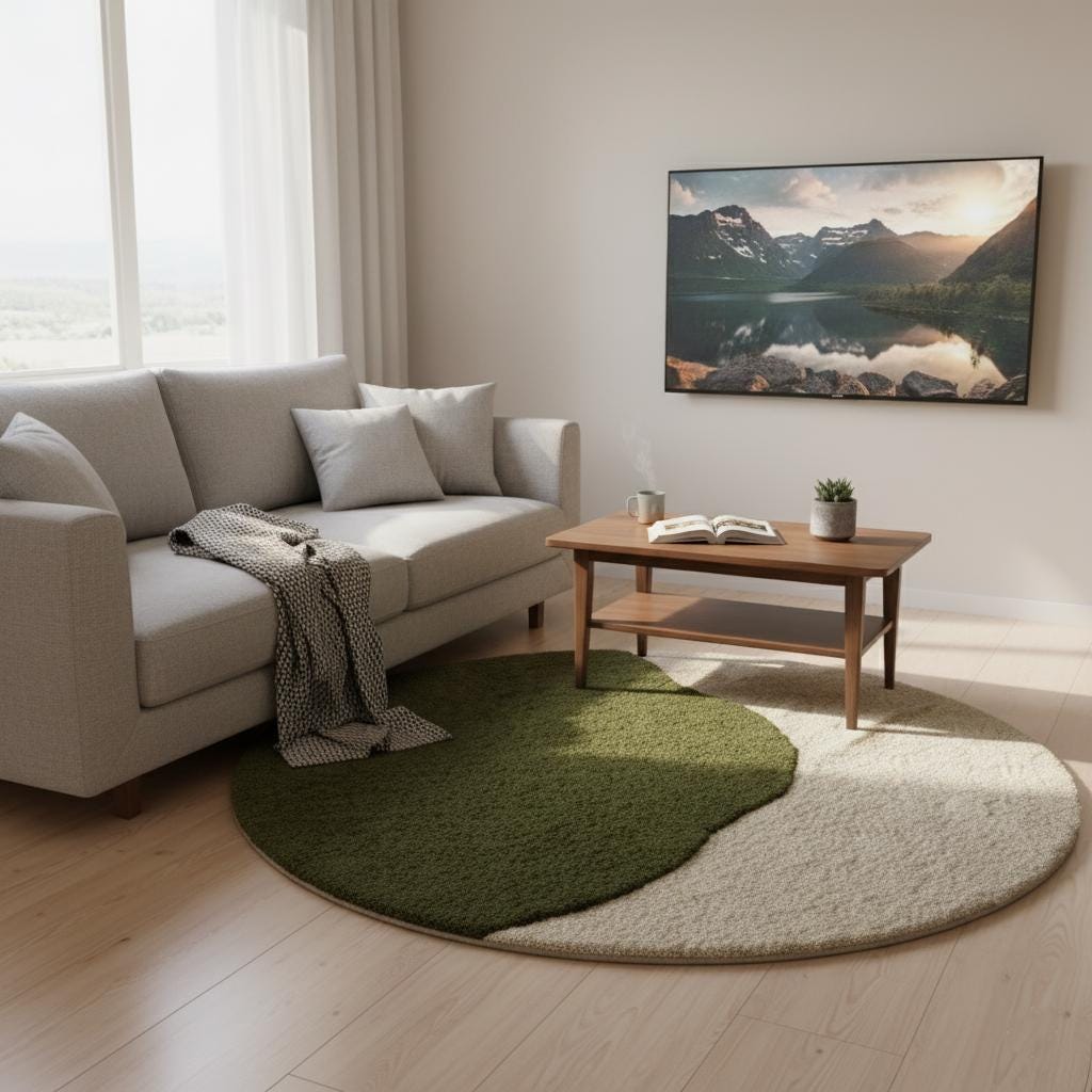 3D Moss Stone Circle Rug: Green & Grey Textured Accent Rug Teppich