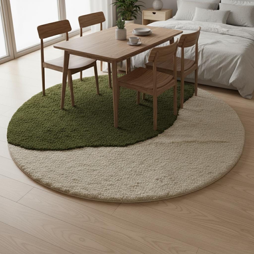 3D Moss Stone Circle Rug: Green & Grey Textured Accent Rug Teppich