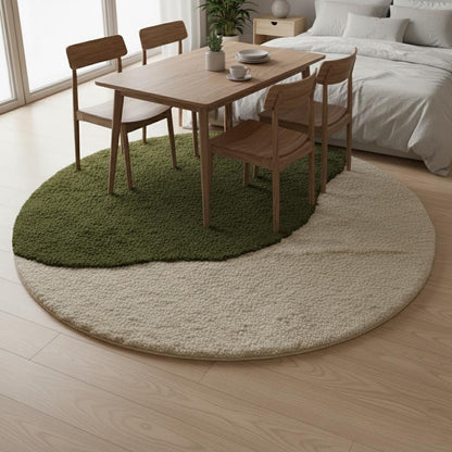 3D moss stone rug round green grey textured accent carpet for living room and meditation spaces