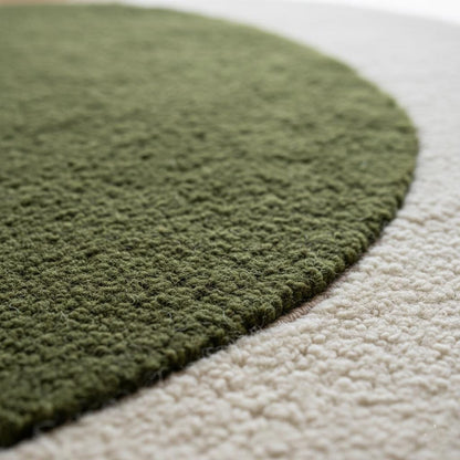 3D moss stone rug with green and grey textured round design for calming home decor