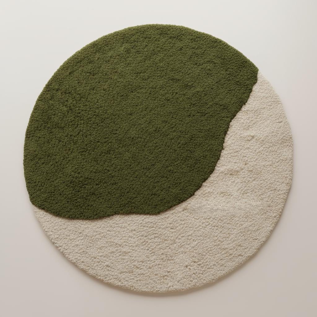 3D Moss Stone Circle Rug: Green & Grey Textured Accent Rug Teppich