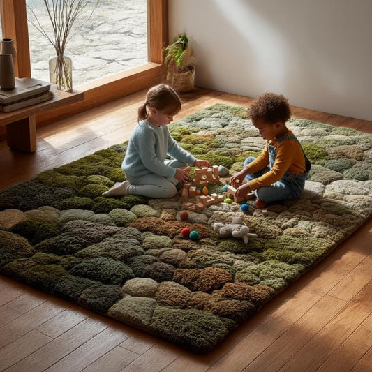 3D Moss Tufted Rug: Green & Brown Nature-Inspired Area Carpet