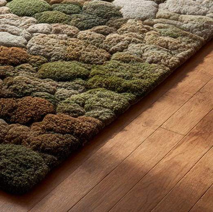 3D Moss Tufted Rug: Green & Brown Nature-Inspired Area Carpet