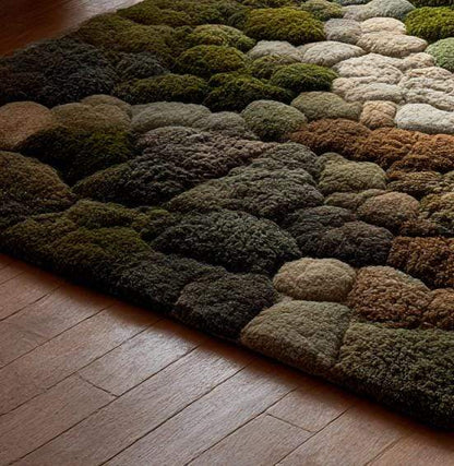 3D Moss Tufted Rug: Green & Brown Nature-Inspired Area Carpet