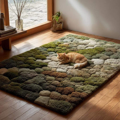 3D Moss Tufted Rug: Green & Brown Nature-Inspired Area Carpet