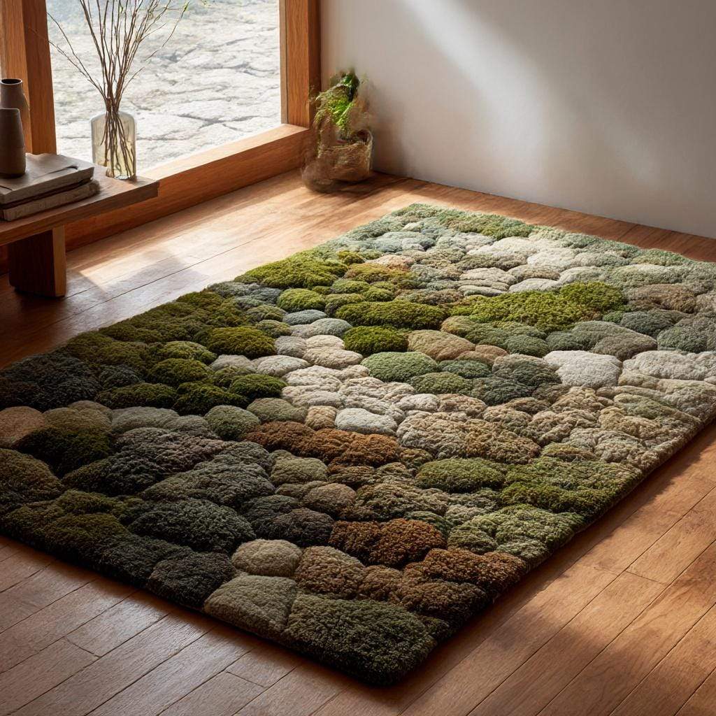 3D Moss Tufted Rug: Green & Brown Nature-Inspired Area Carpet