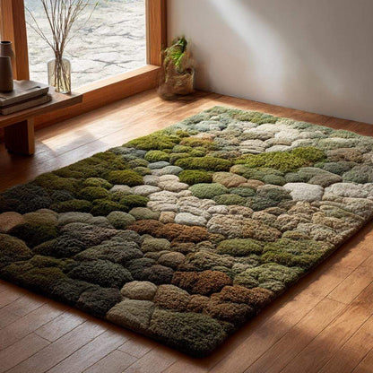 3D Moss Tufted Rug: Green & Brown Nature-Inspired Area Carpet