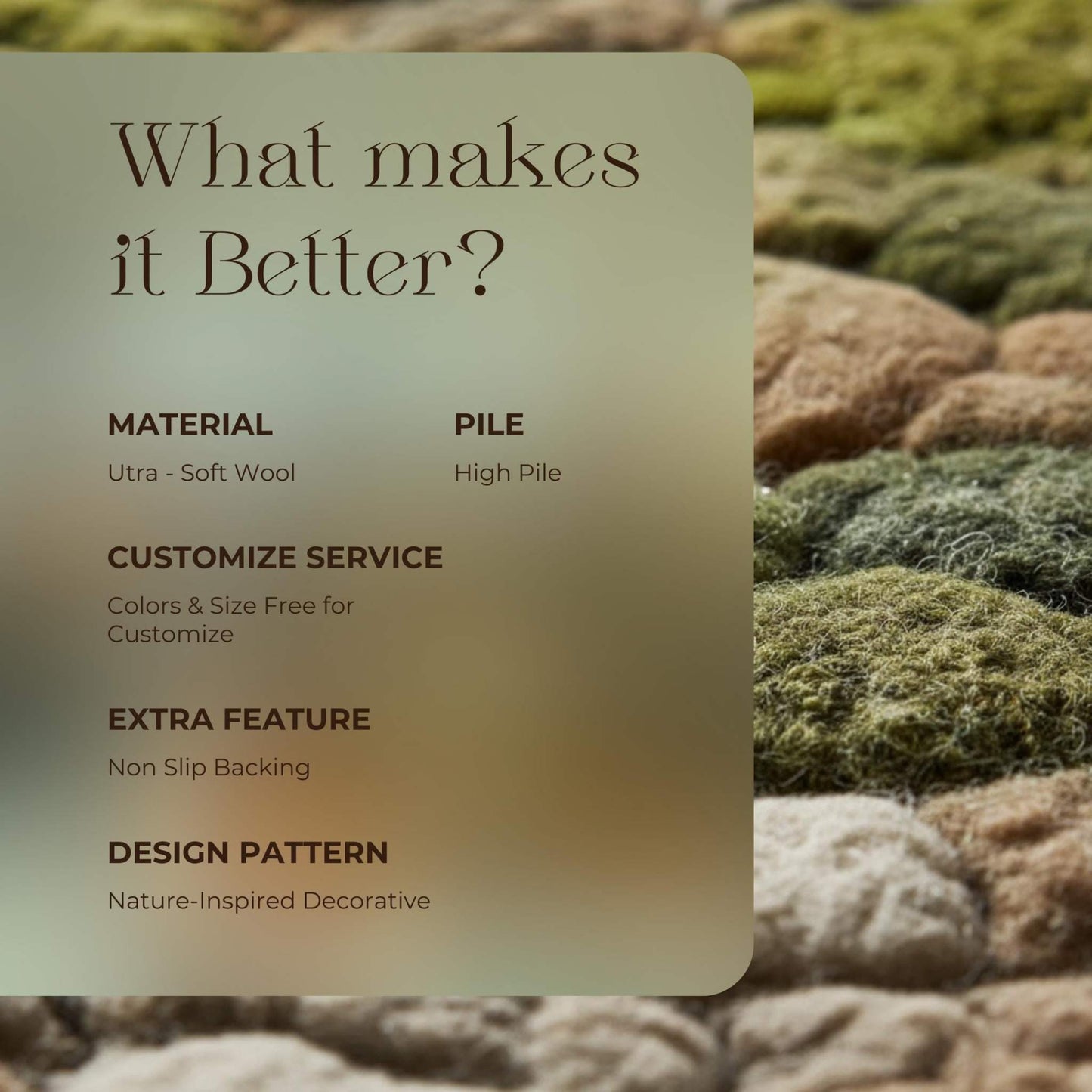 3D Moss Tufted Rug: Green & Brown Nature-Inspired Area Carpet