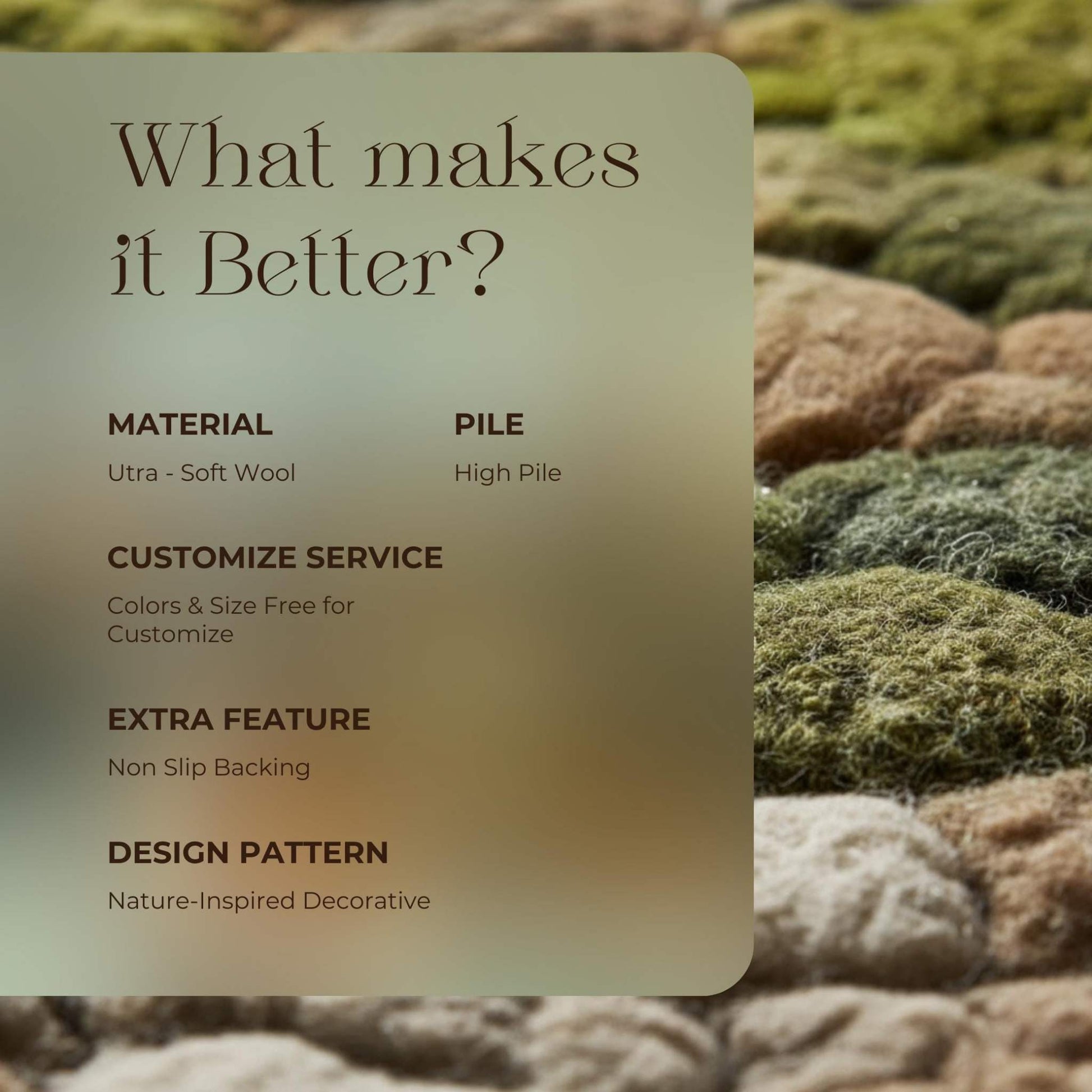 3D Moss Tufted Rug: Green & Brown Nature-Inspired Area Carpet