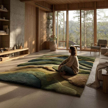 3D Textured Wool Rug: Hand-Tufted Earthy Landscape Carpet