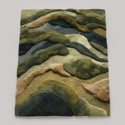 3D Textured Wool Rug: Hand-Tufted Earthy Landscape Carpet