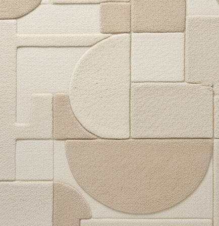 3D textured geometric area rug in beige and cream with carved modern design