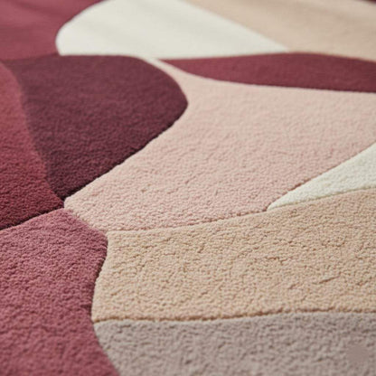 Abstract area rug 9x12 with burgundy, blush, mauve geometric design