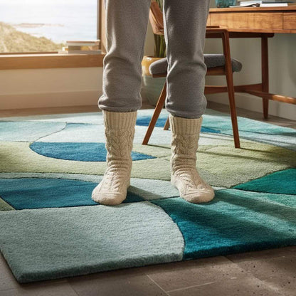 Abstract Blue Green Area Rug: Modern Coastal Geometric Carpet