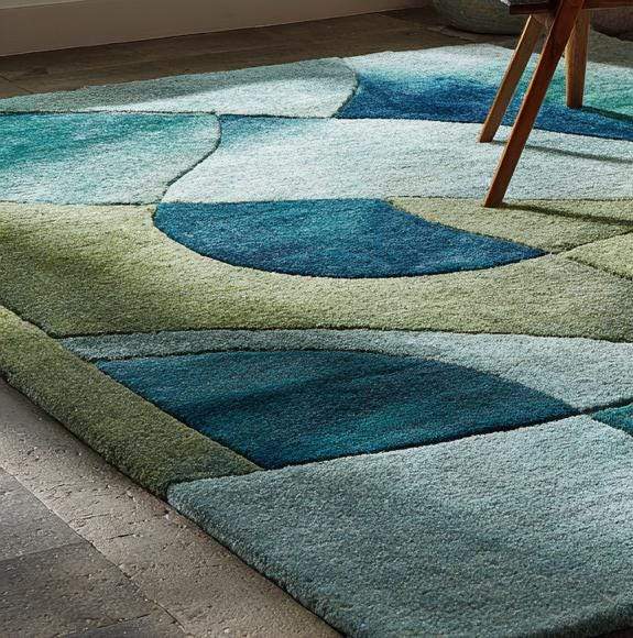 Abstract Blue Green Area Rug: Modern Coastal Geometric Carpet