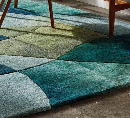 Abstract Blue Green Area Rug: Modern Coastal Geometric Carpet