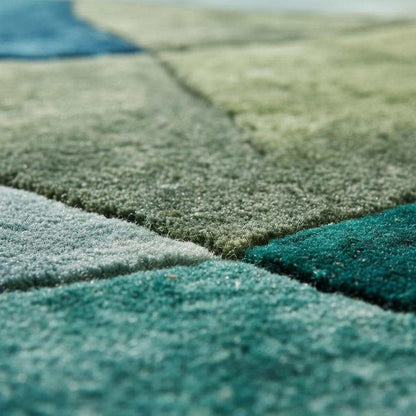 Abstract Blue Green Area Rug: Modern Coastal Geometric Carpet