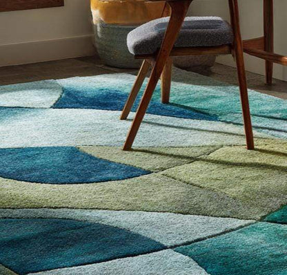 Abstract Blue Green Area Rug: Modern Coastal Geometric Carpet