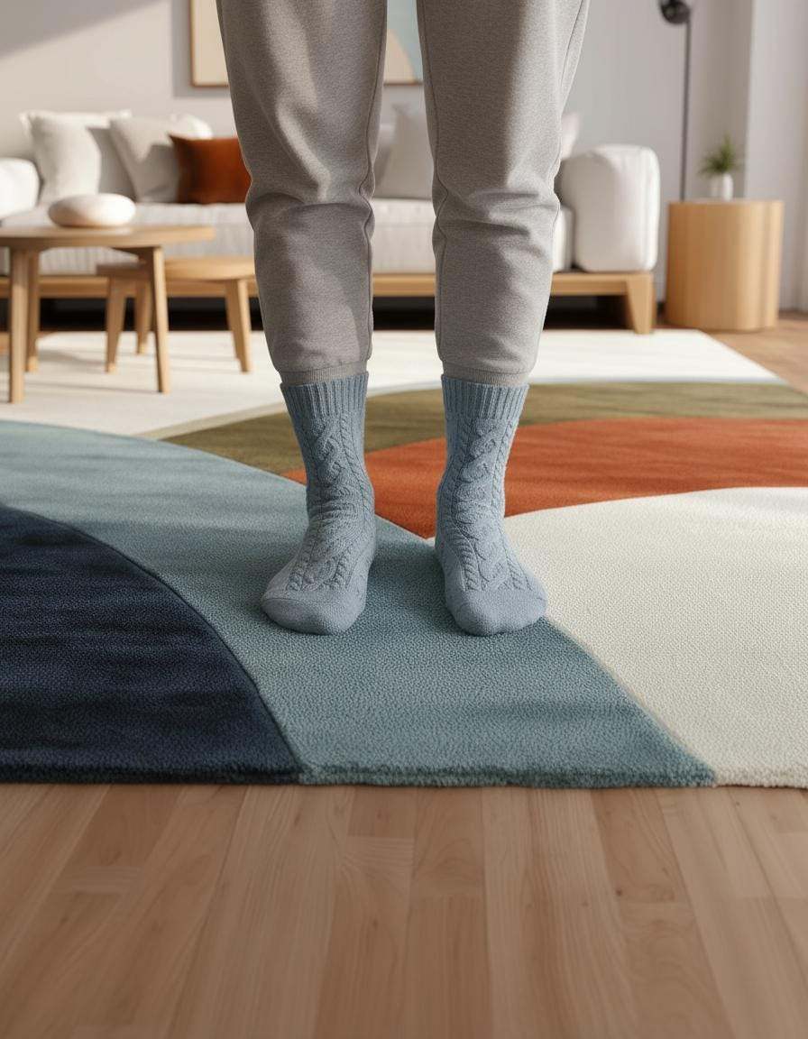 Abstract Color Block Area Rug: Terracotta, Sage, and Blue on Ivory