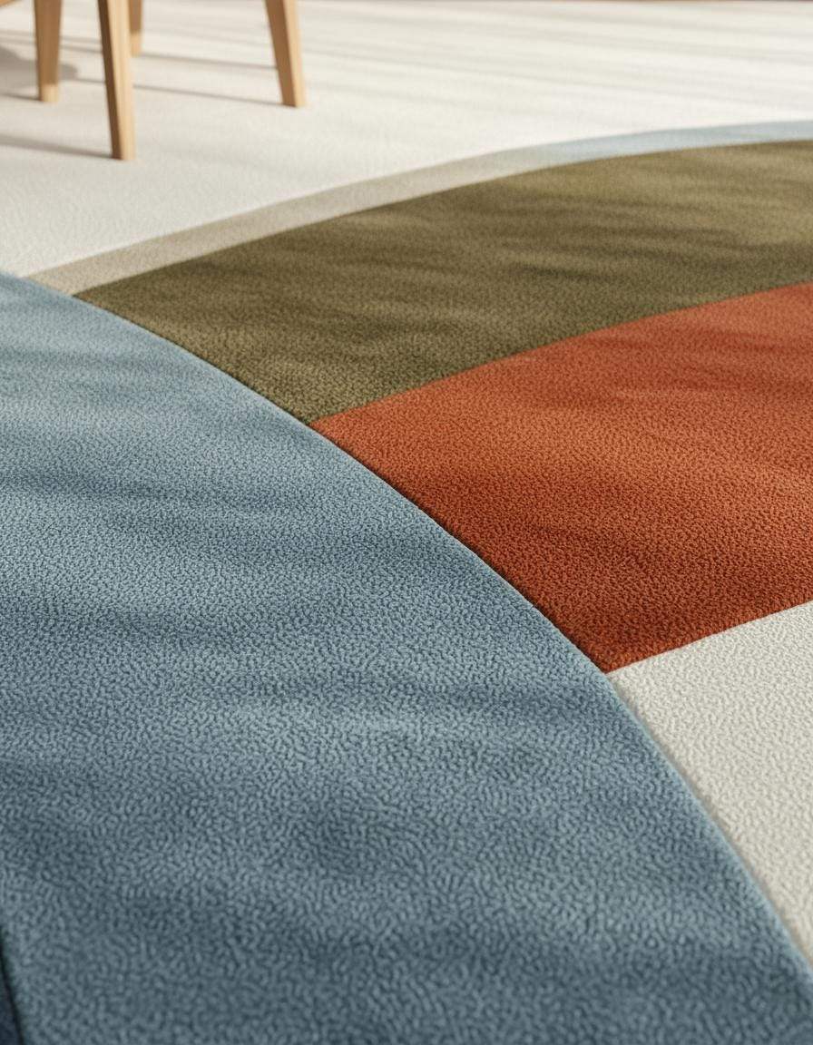 Abstract Color Block Area Rug: Terracotta, Sage, and Blue on Ivory
