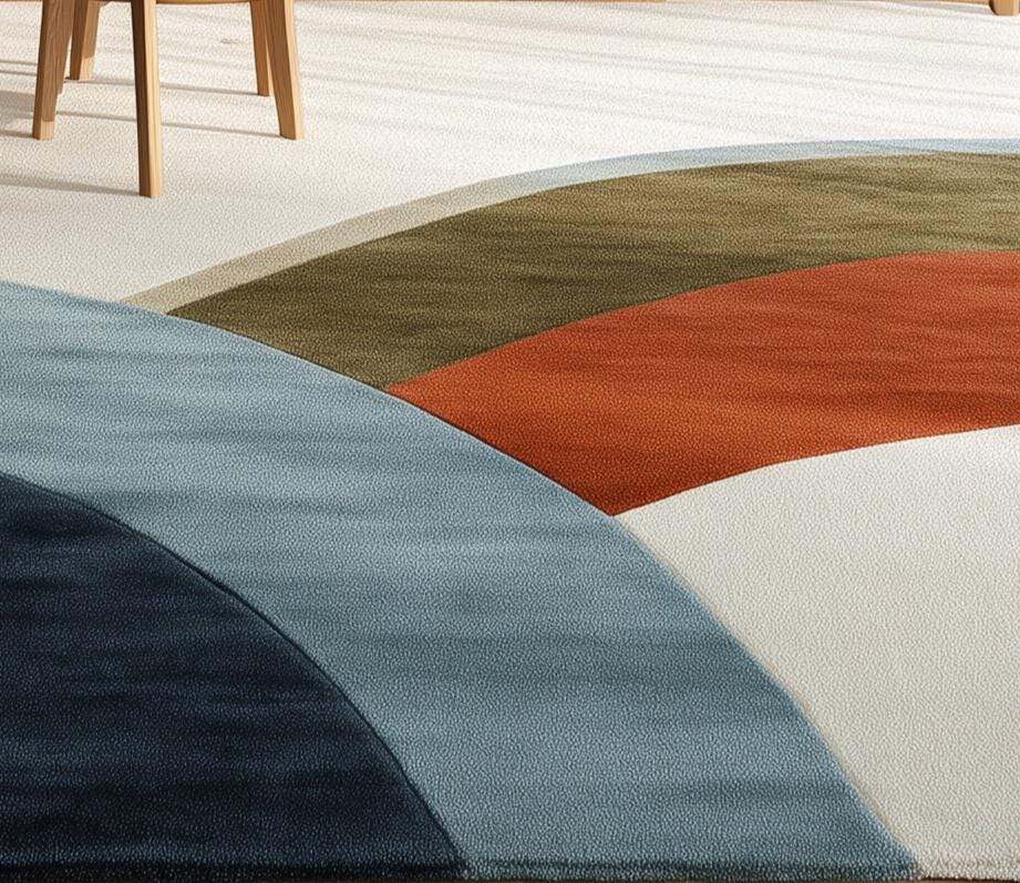 Abstract Color Block Area Rug: Terracotta, Sage, and Blue on Ivory