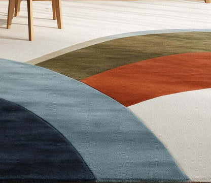 Abstract Color Block Area Rug: Terracotta, Sage, and Blue on Ivory
