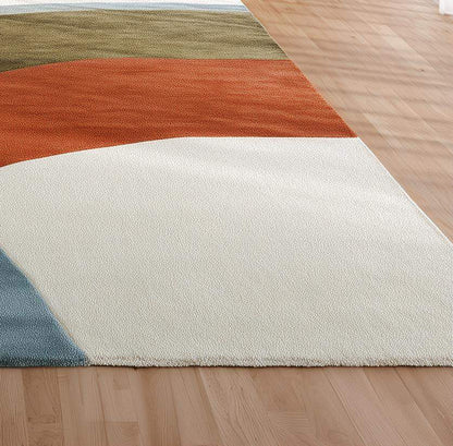 Abstract Color Block Area Rug: Terracotta, Sage, and Blue on Ivory