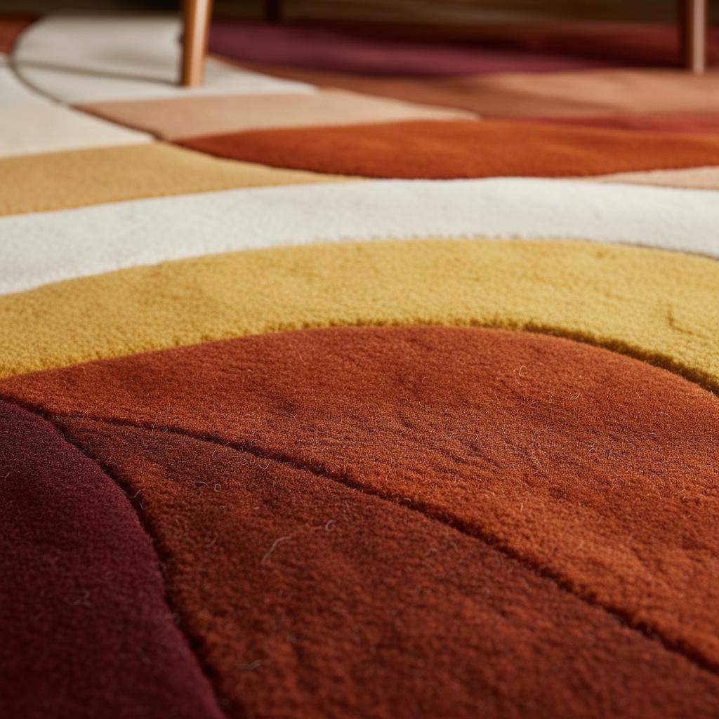 Abstract Geometric Wool Rug: Earth Tones, Mid-Century Modern Design