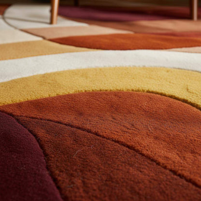 Abstract Geometric Wool Rug: Earth Tones, Mid-Century Modern Design