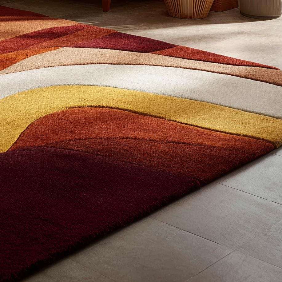 Abstract Geometric Wool Rug: Earth Tones, Mid-Century Modern Design