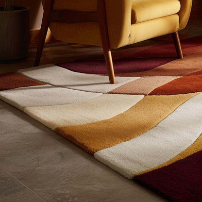 Abstract Geometric Wool Rug: Earth Tones, Mid-Century Modern Design