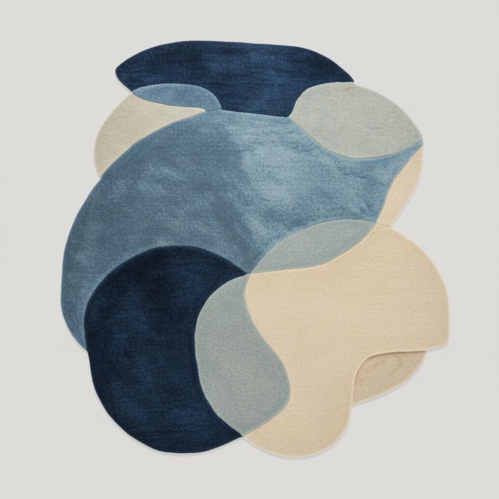 Abstract Pebble Rug – Blue and Beige Freeform Organic Area Rug Teppich