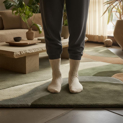 Abstract Sculpted Area Rug: Earth-Tone Olive & Sage, High-Low Texture