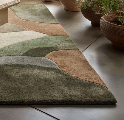Abstract Sculpted Area Rug: Earth-Tone Olive & Sage, High-Low Texture