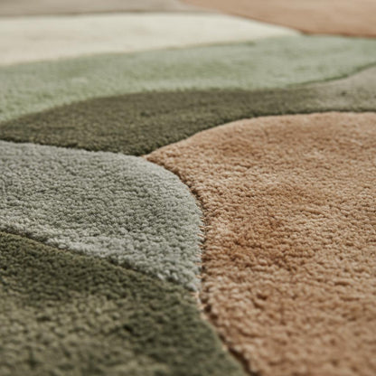 Abstract Sculpted Area Rug: Earth-Tone Olive & Sage, High-Low Texture