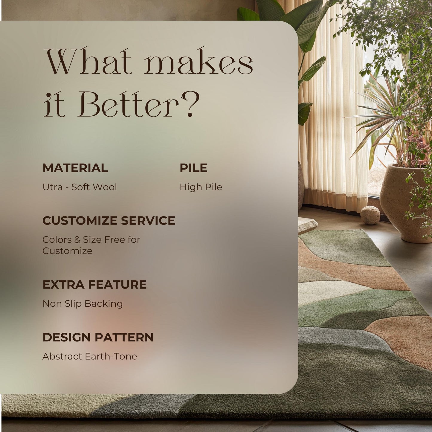 Abstract Sculpted Area Rug: Earth-Tone Olive & Sage, High-Low Texture