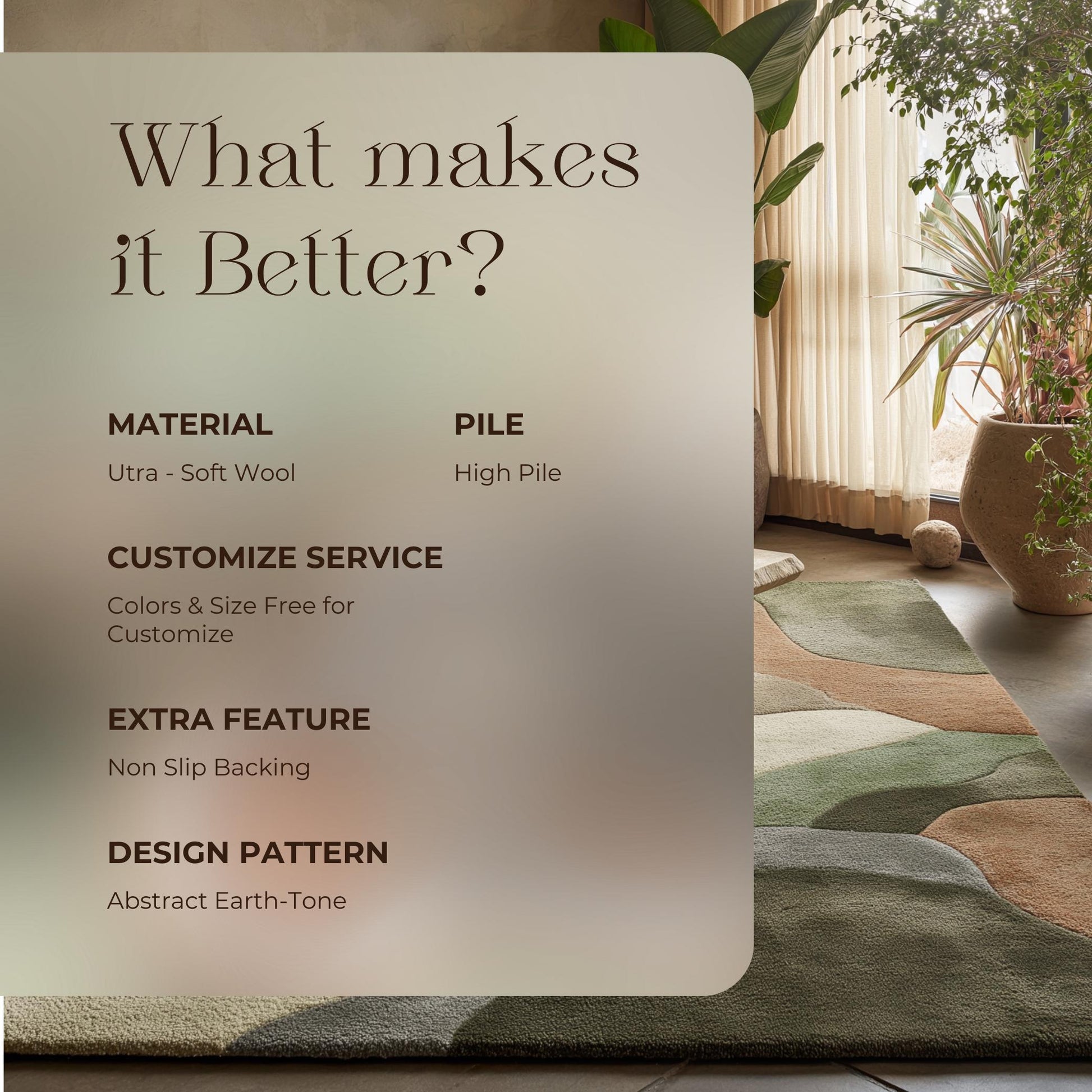 Abstract Sculpted Area Rug: Earth-Tone Olive & Sage, High-Low Texture